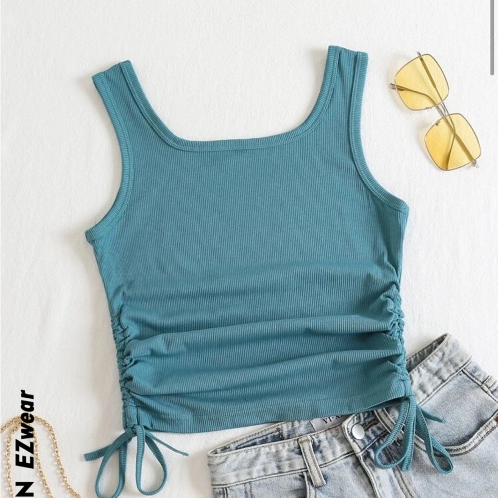 SHEIN Teal Ruched Tank Top